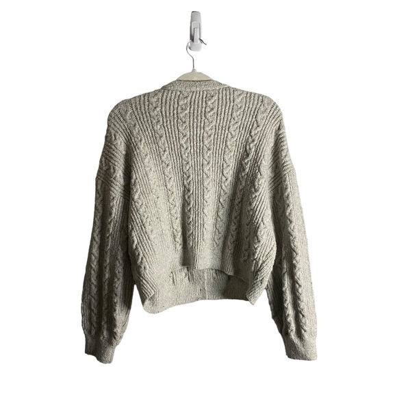 Allie Rose Women's Light Gray Cable Knit Crop Sweater Cardigan - Picture 7 of 7